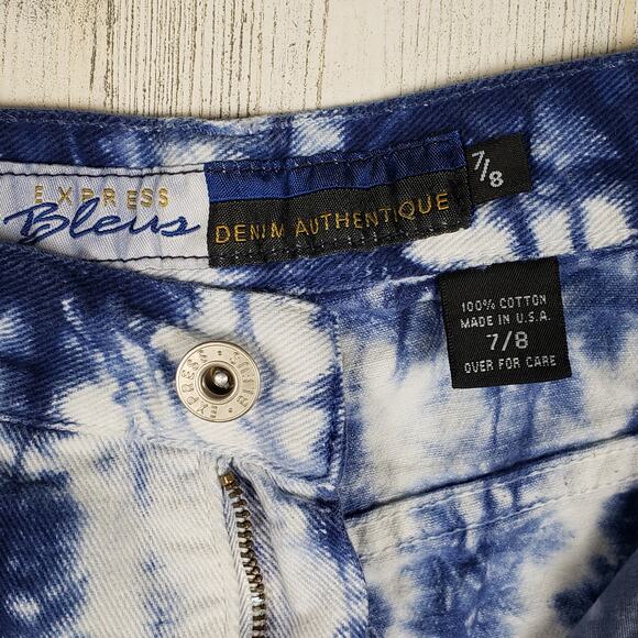 Express Bleus Denim Authentique Bleach Tie Dyed Jean Shorts Women's Size 7/8 - Picture 5 of 11